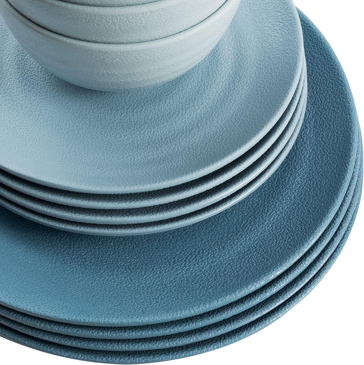 Melamin Geschirr Set Blau Edelstahl Thermo Tassen Tonoptik Picknick Camping 6 Personen - Edelstahlta