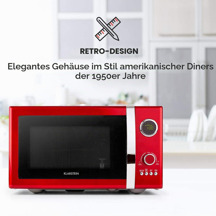 Klarstein Fine Dinesty 2-in-1 Mikrowelle - Retro Mikrowellenofen mit Grill, Metall-Gehäuse, 23L Garr