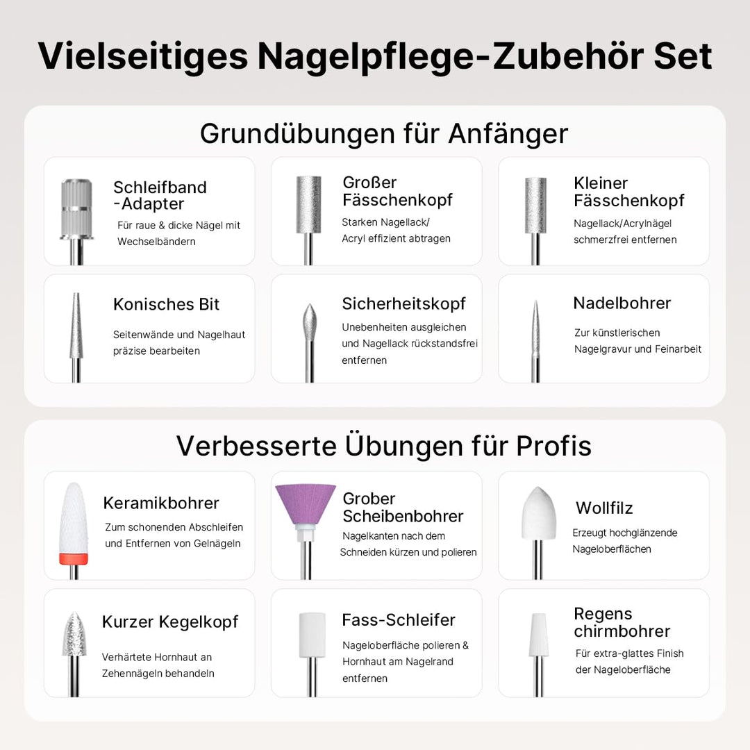 TOUCHBeauty Elektrische Nagelfeile Set Kabellos-Nagelfräser Nail Drill mit 5 Geschwindigkeiten, LCD-