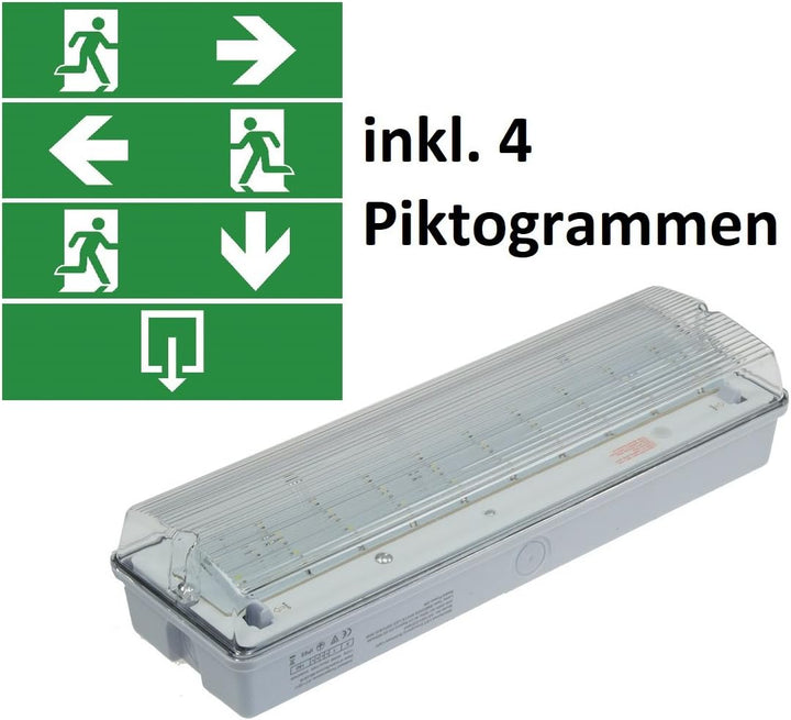 ChiliTec LED Fluchtwegleuchte Notleuchte Rettungszeichenleuchte Notbeleuchtung Deckenmontage IP65 Wa