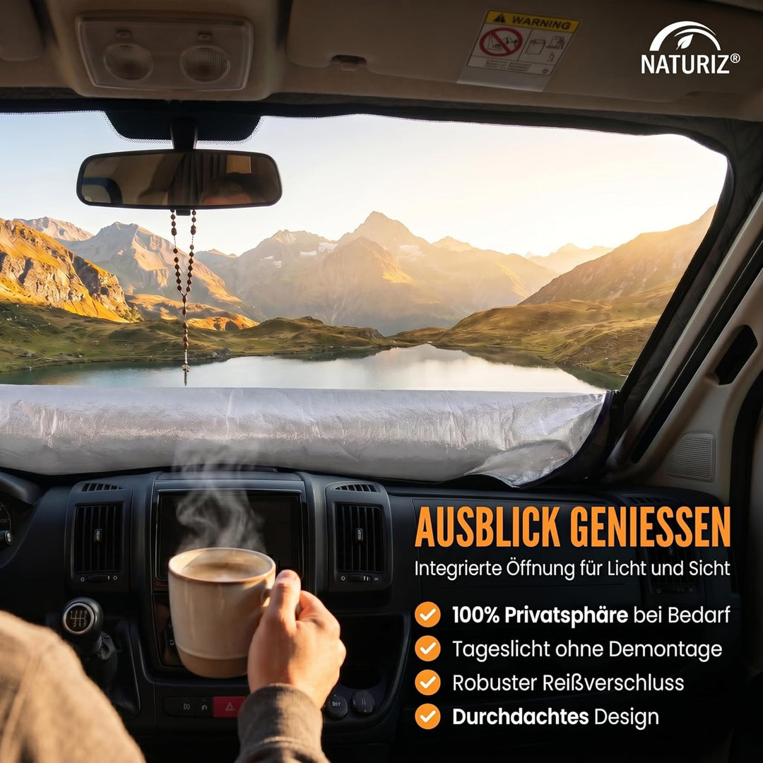 NATURIZ® Frontscheibenabdeckung Ford Transit – Premium Scheibenabdeckung - Thermomatte aussen +Sonne