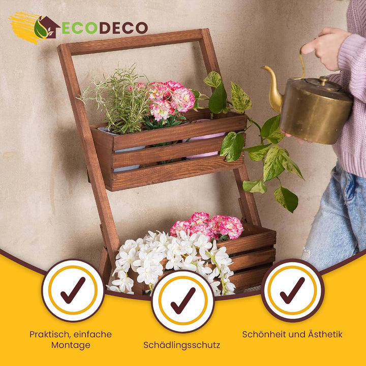 ECODECO Hochbeete für Garten Pflanzenregal aus Holz | Kaskadierendes Blumentreppe für Outdoor Indoor