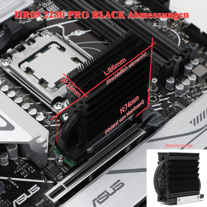 Thermalright HR-09 2280 PRO zwarte SSD heatsink, dubbelzijdig koellichaam, met thermisch siliconenku