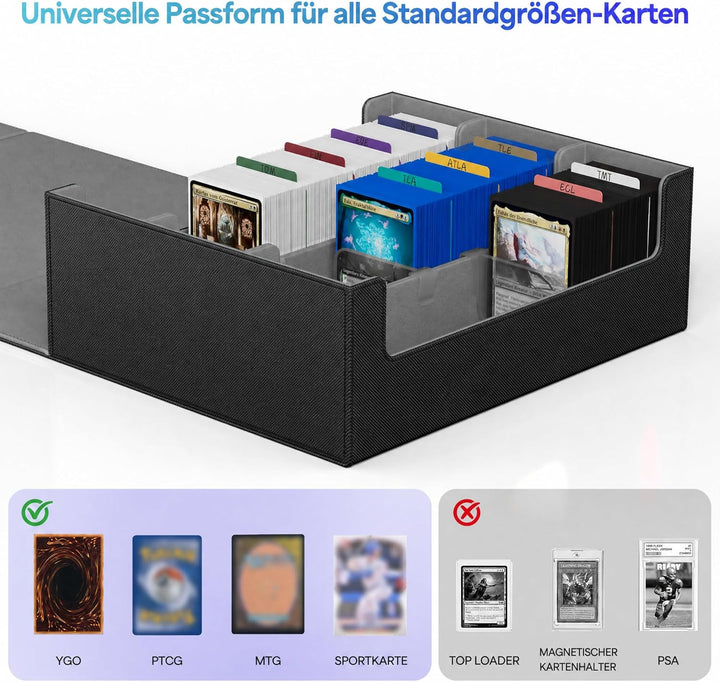 Sammelkarten-Aufbewahrungsboxen für 1800+ Karten, Premium Magnetic Deck Boxen, Leather Deck Case mit