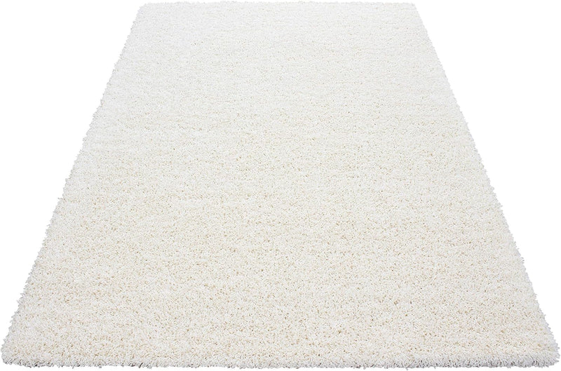 HomebyHome Shaggy Teppich Läufer Flur 60 x 110 cm - 50 mm Florhöhe Hochflor Wohnzimmerteppich Creme