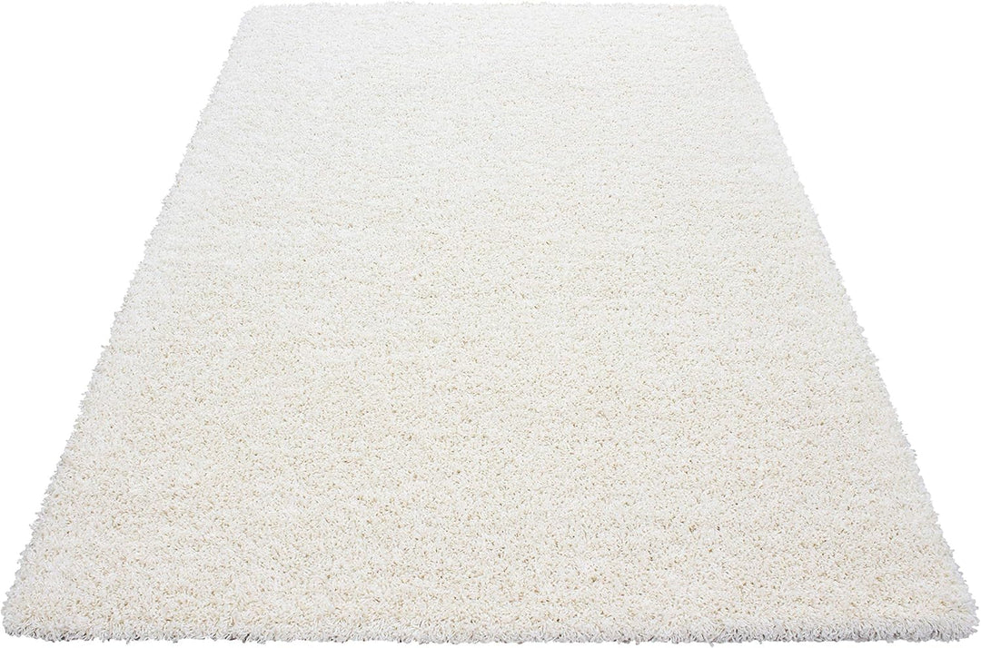 HomebyHome Teppich Rund Shaggy 120 cm Rund - 50 mm Florhöhe Hochflor Runder Teppich Creme Extra Weic