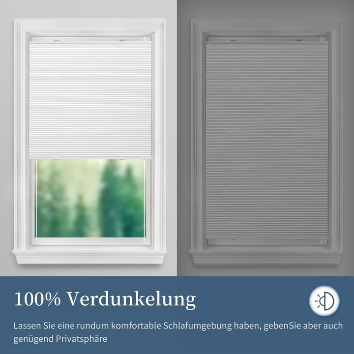 Verdunklungsplissee Wabenplissee ohne Bohren Weiss-Weiss 40x80cm(BxH) Thermo Plissee ohne Bohren ver