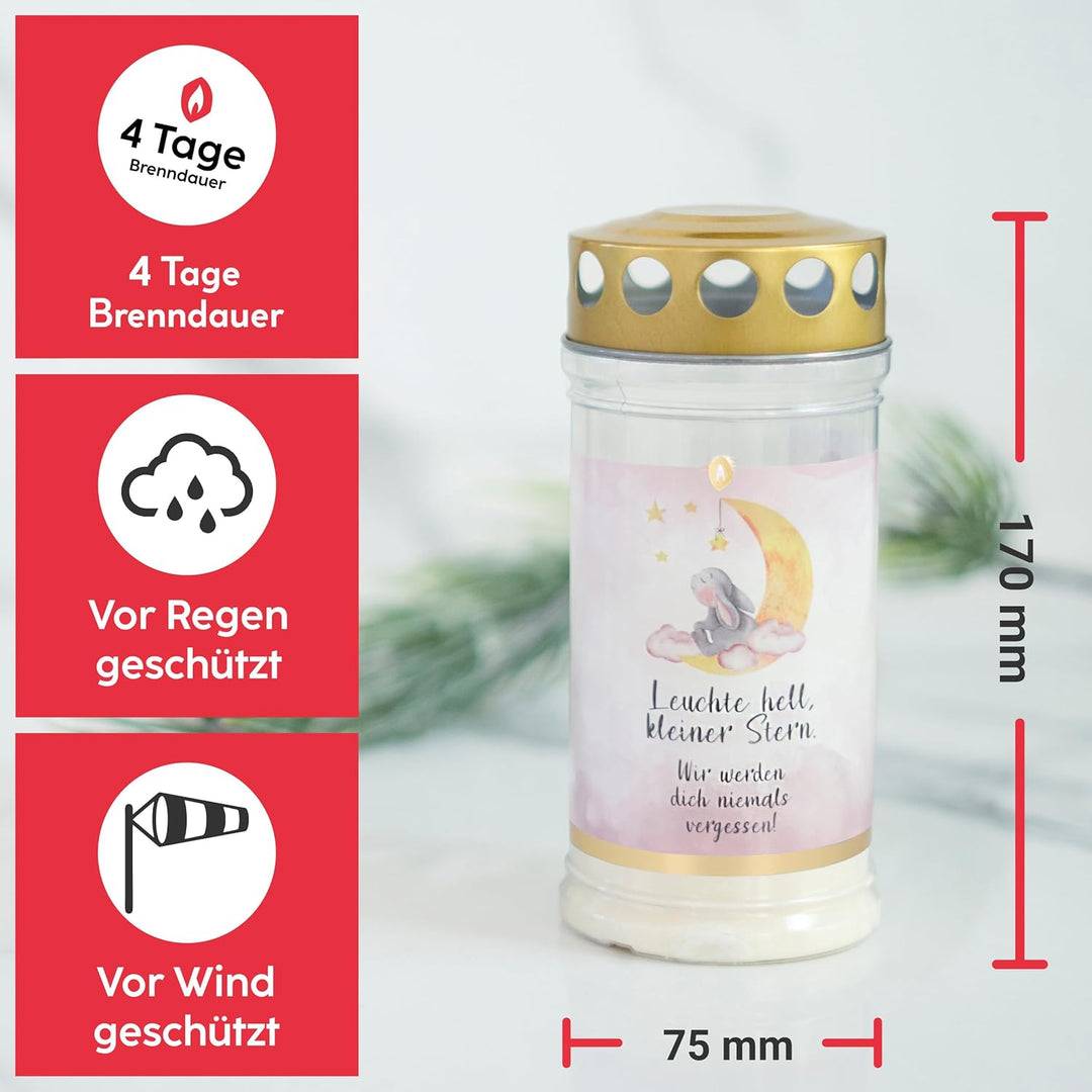 10er Set HOFER GRABKERZEN 4 Tage Brenndauer - Das Original [Sternenkind rosa] Trauerkerzen mit Decke