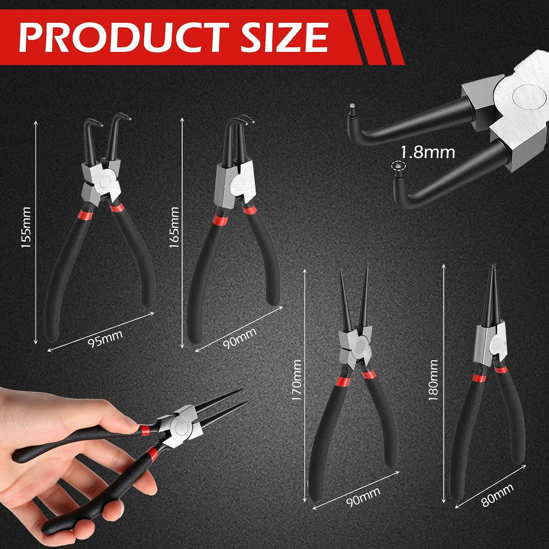 Sprengringzangen Set, 4 Stück 180mm Sicherungsringzange aus Kohlenstoffstahl mit Aufbewahrungstasche