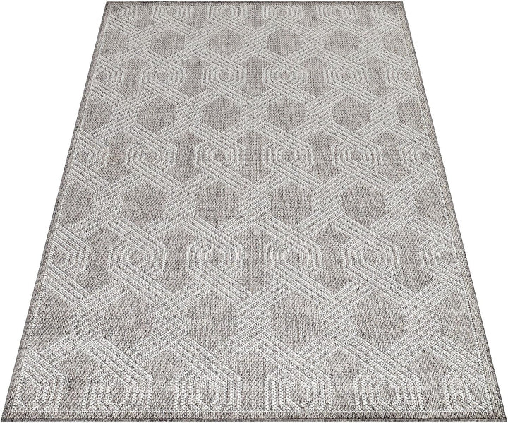 Carpetsale24 In- &amp; Outdoor Teppich 160x230cm, Wetterfest &amp; Robust, Flachgewebe mit Modernem Geometri