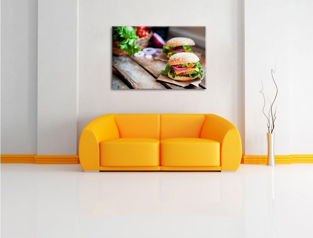 Pixxprint Leckere Burger, Format: 100x70 auf Leinwand, XXL riesige Bilder fertig gerahmt mit Keilrah