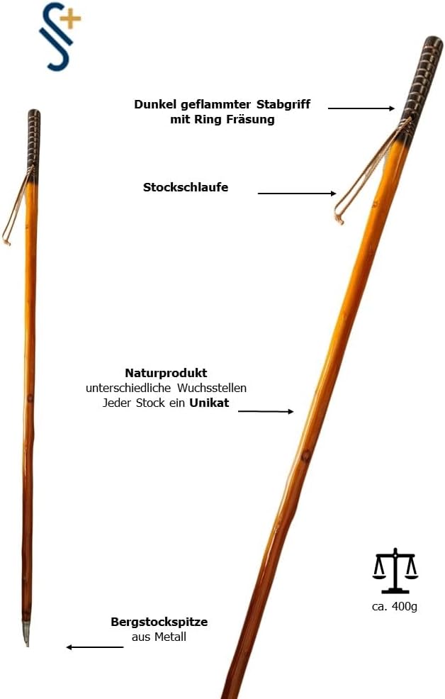 Stock-Fachmann® Wanderstock Pilgerstock Treiberstock Marschierer Farbe Hellbraun Dunkel Geflammter G