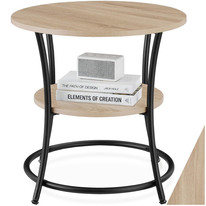 tectake Beistelltisch rund, Couchtisch mit 2 Ablagen, Industrie-Design, Nachttisch aus Holz, Ø55 x 5