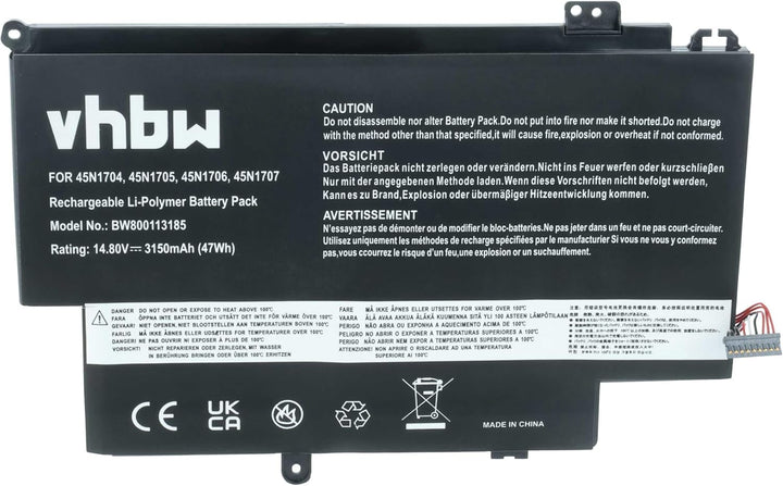 vhbw Akku kompatibel mit Lenovo ThinkPad Yoga 12 (20DK-002WAU) Notebook (3150mAh, 14,8V, Li-Polymer)
