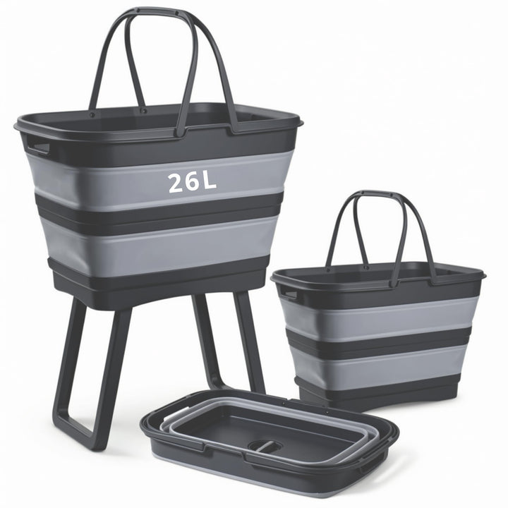 Faltbare Multifunktions-Waschwanne mit Ablauf - 26 L (Anthrazit), Anthrazit