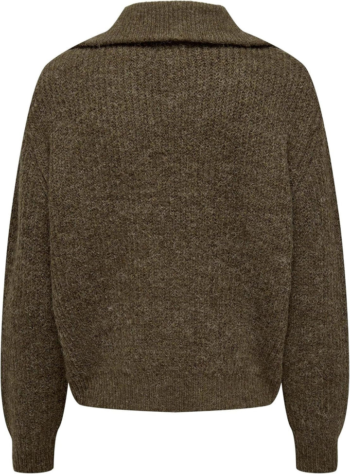 ONLY Damen Strickpullover mit Reissverschluss Stehkragen Knitted Sweater Half Zip Troyer ONLBAKER, C