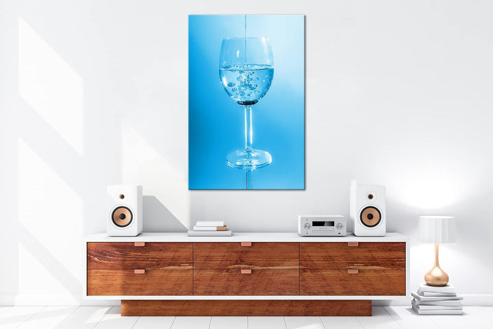 deyoli Öl in einem Wasserglas Format 80x60 Effekt: Monocrome Blau als Leinwandbild, Motiv fertig ger
