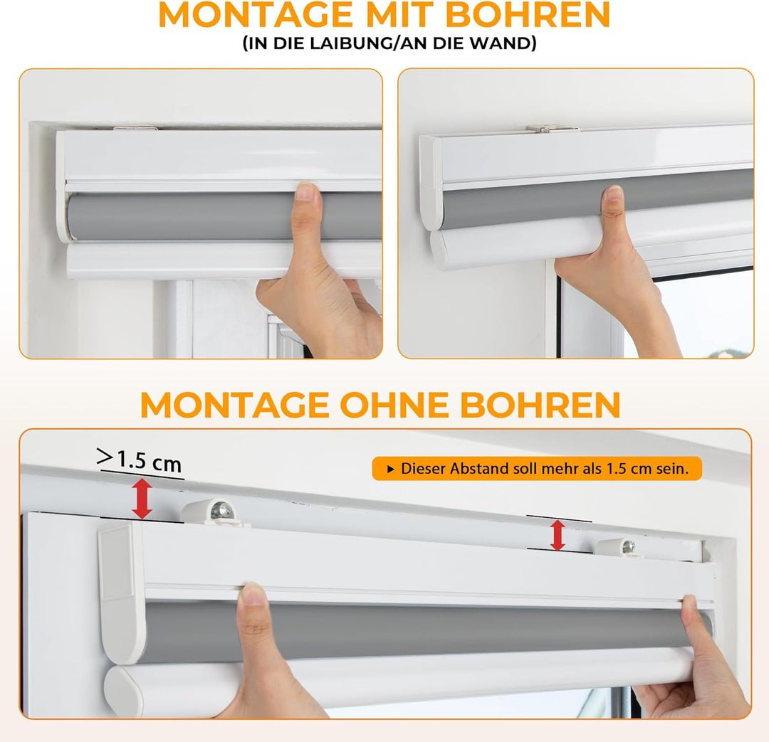 HOMEDEMO M100 Elektrische Rollos Verdunkelungsrollo mit Motor &amp; Fernbedienung, Grau 50x100cm(BxH), S