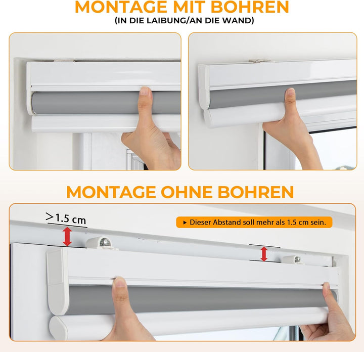 HOMEDEMO M100 Elektrische Rollos Verdunkelungsrollo mit Motor &amp; Fernbedienung, Grau 50x100cm(BxH), S