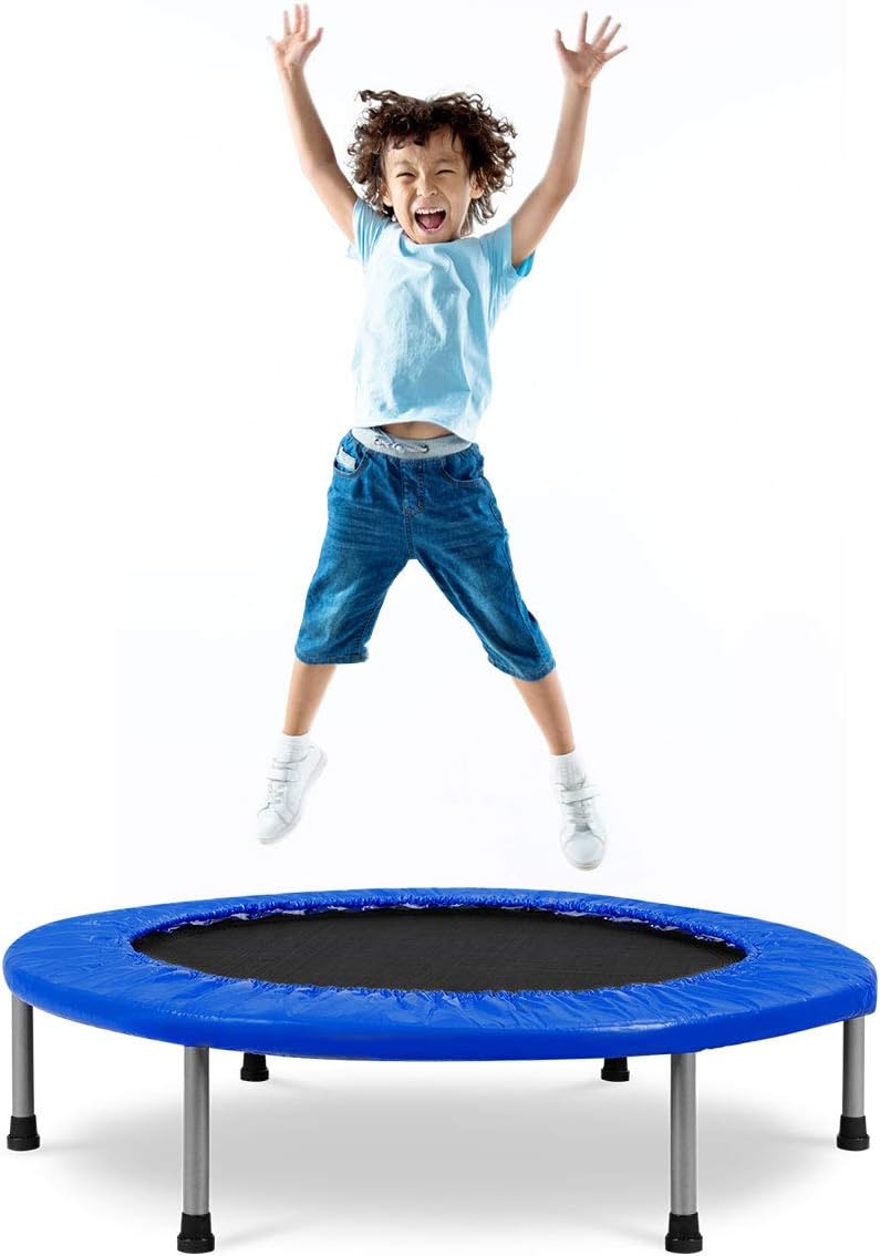 GOPLUS Faltbares Trampolin, Ø97cm Kindertrampolin klappbar bis 150kg Belastbar, Fitness Trampolin mi