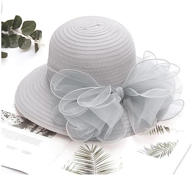 Naimo Damen Organza Kirche Kentucky Hüte Derby Fascinator Hut Elegante Schleife Breite Krempe Brauth