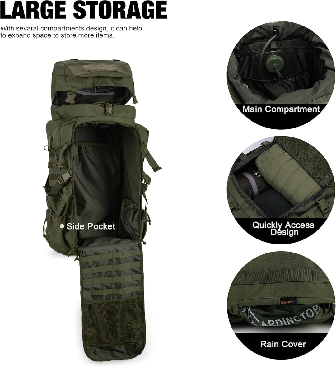 Mardingtop 70L Militär Rucksack Trekkingrucksack mit Regenschutz Wanderrucksack im Freien Grosse Kap