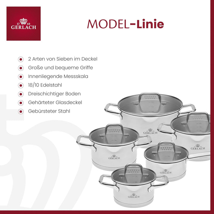 Gerlach Model Topf-Set Edelstahl Kochtopf-Set Induktion Induktionstöpfe-Set Töpfe-Set Induktionsgeei