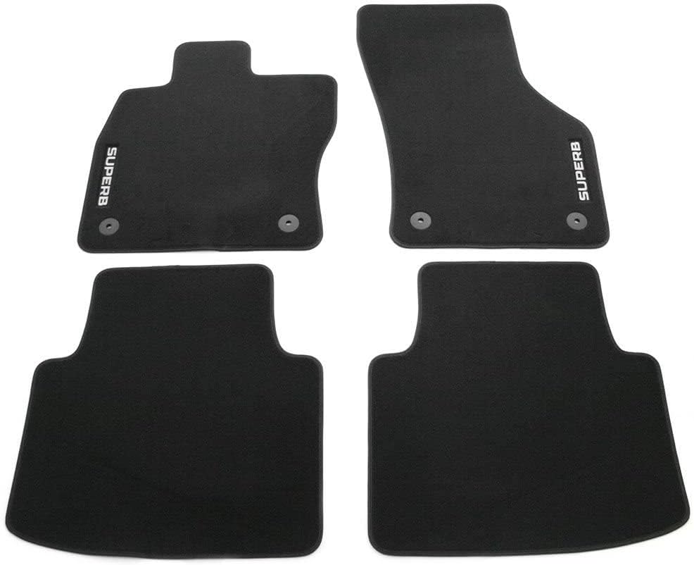 Skoda 3V1061404B Textil Fussmatten 4X Stoffmatten schwarz mit SUPERB Schriftzug & 000087600G9B9 Rege