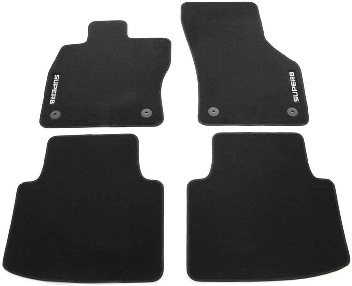 Skoda 3V1061404B Textil Fussmatten 4X Stoffmatten schwarz mit SUPERB Schriftzug & 000087600G9B9 Rege
