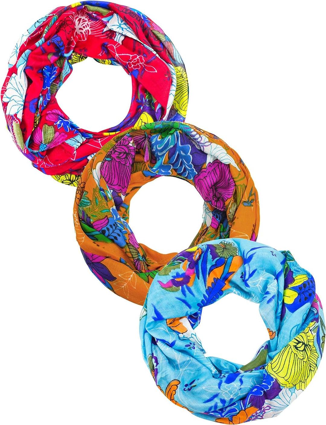 Sunsa Damen 3 Set Loop Schals. 100% Baumwolle Schlauchschals für Frühlings/Sommer. Dünne Loopschals