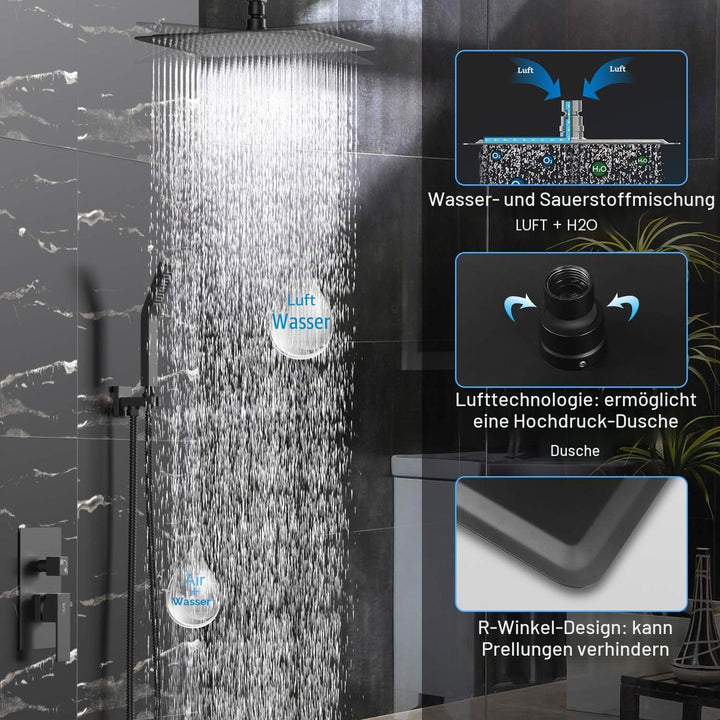 Rainsworth 12 Zoll Luxus Regendusche Anti-Kalk Regen Edelstahl Duschkopf Regendusche Quadratischer E