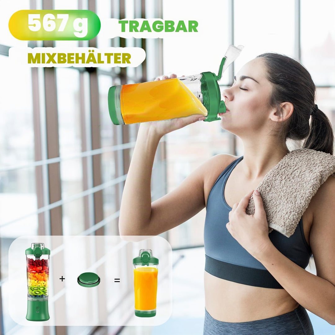 Tragbarer Mixer Smoothie Maker - 600ml Mini Standmixer to Go - 6 Klingen, Reisedeckel und Isolierte