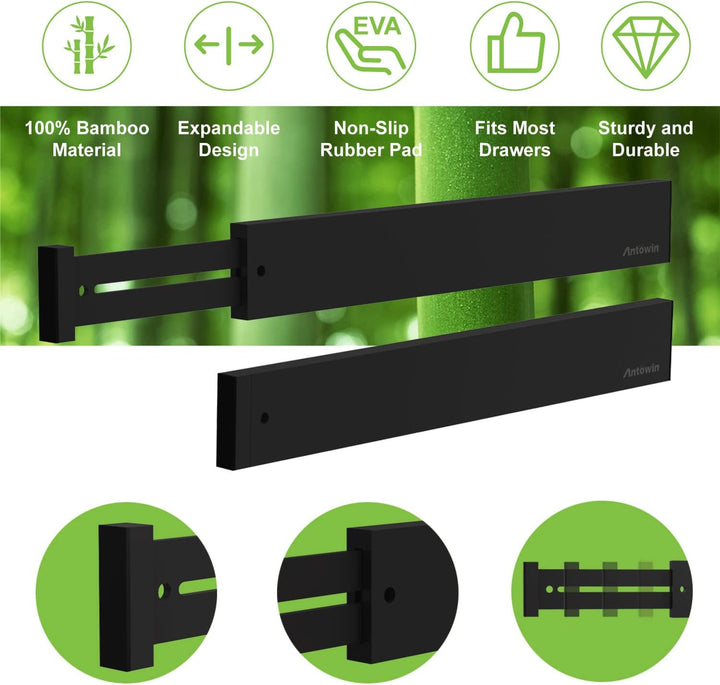 ANTOWIN 10 Pcs Schubladentrenner Verstellbar Bambus, Schubladen organizer, gefedert, Küche, Kommode,