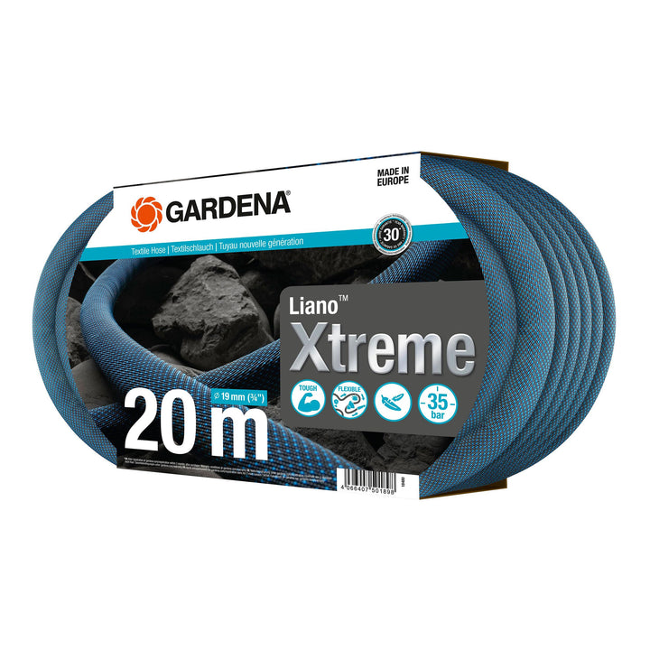 Gardena Liano Xtreme 3/4 Zoll, 20m Set: Extrem robuster Gartenschlauch aus Textilgewebe, mit PVC-Inn