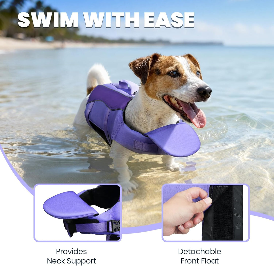 VIVAGLORY Front Float Schwimmweste Hund, Hundeschwimmweste für Bootfahren, Schwimmweste with Kopfstü