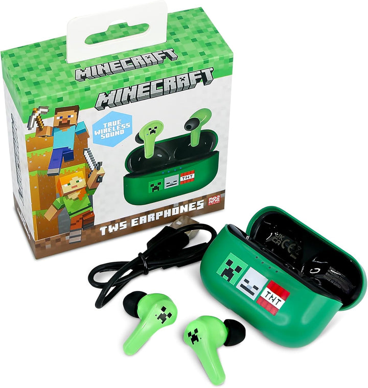OTL Technologies MC1227 Minecraft TWS Kopfhörer mit kabelloser Ladehülle, Grün