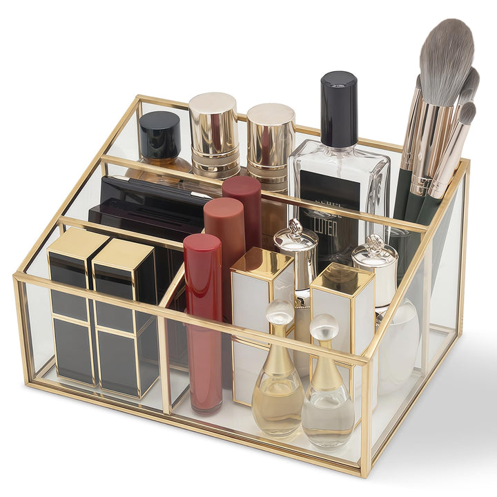 Make up Kosmetik Organizer, Schminktisch Organizer Gold, Pinsel Halterung Make up, Lidschatten Palet