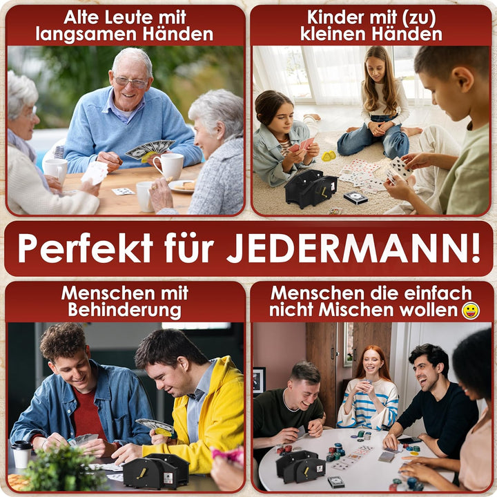 Schwarze Kartenmischmaschine mit Goldener Kurbel für alle Standard Kartenspiele, Kartenmischer mit 2