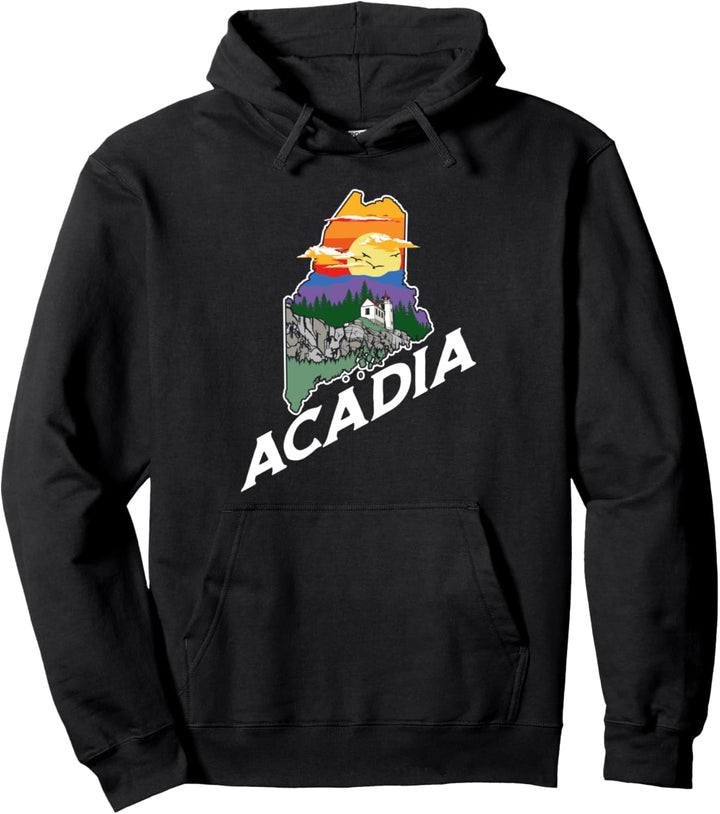 Retro Acadia Maine Nature & Outside Lover Illustrated Pullover Hoodie