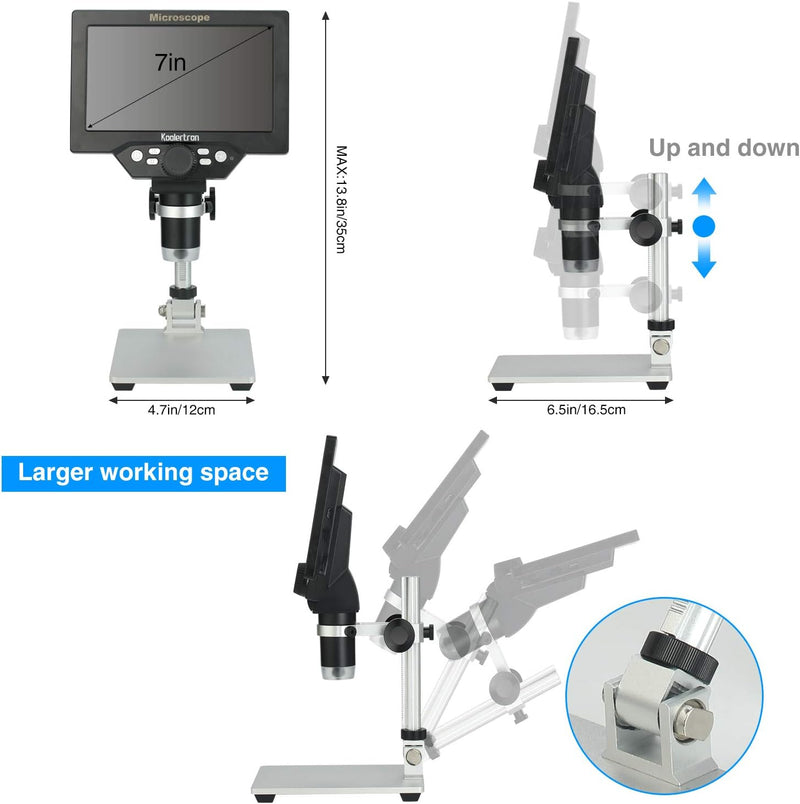 7 Zoll LCD Digital USB Mikroskop mit 32G TF Karte, Koolertron 12MP 1-1200X Vergrösserung Handkamera