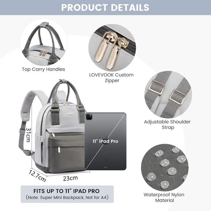 LOVEVOOK Rucksack Damen Klein, Wasserdicht Cityrucksack Handtasche 2 in 1, Mini Tasche Daypack Backp