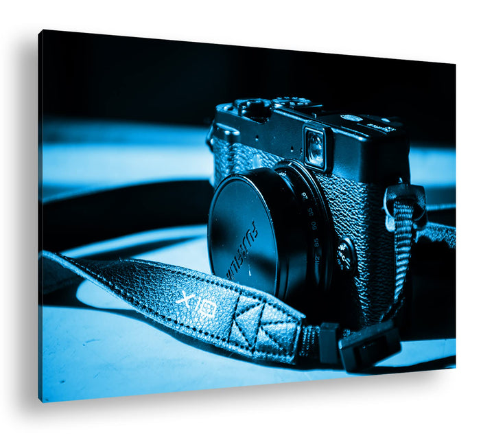 deyoli alte Schwarze Kamera Format 80x60 Effekt: Monocrome Blau als Leinwandbild, Motiv fertig gerah