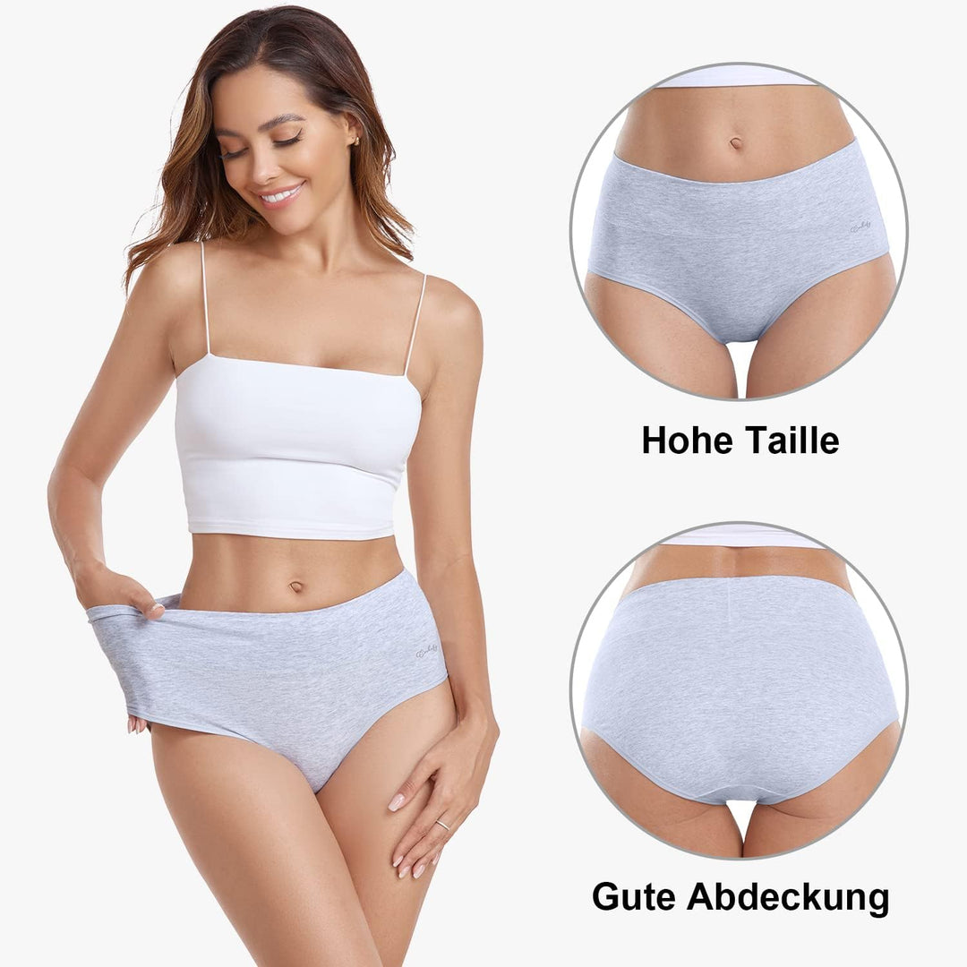 anqier Unterhosen Damen, 5er Pack Stretch Baumwolle Hohe Taille Slips Damen Atmungsaktiv Panties Wei