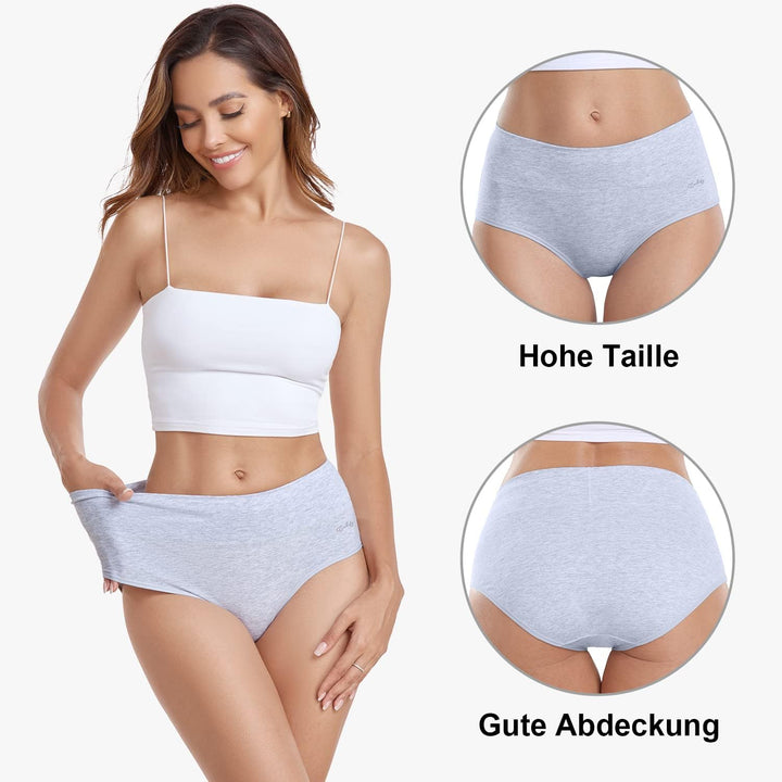 anqier Unterhosen Damen, 5er Pack Stretch Baumwolle Hohe Taille Slips Damen Atmungsaktiv Panties Wei
