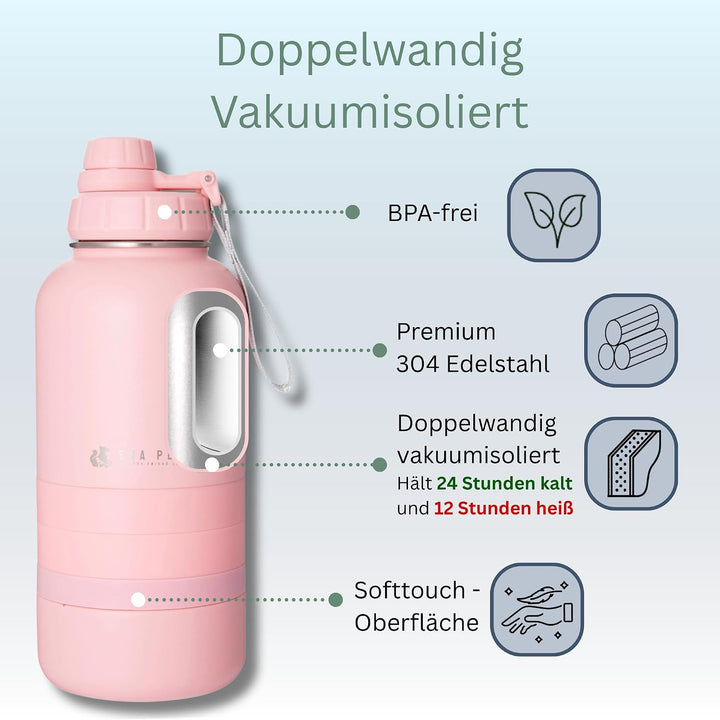 3-in-1 Hundetrinkflasche – Edelstahl 304, auslaufsicher, Softtouch, Wasser- &amp; Futterbehälter mit 3 N