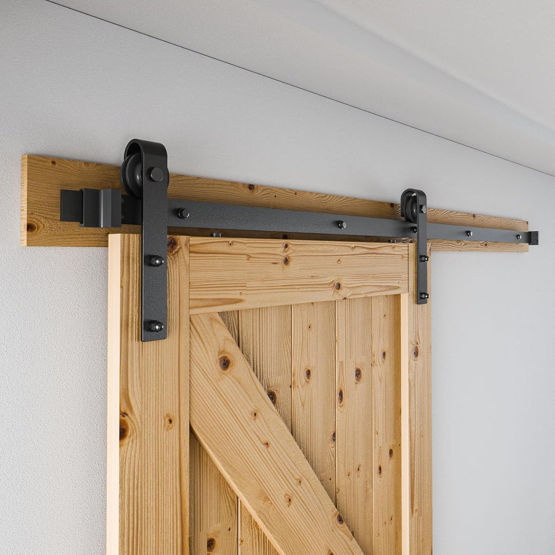 Wolfbird 200CM/6.6FT Schiebetürbeschlag Set Schiebetürsystem Gleitschiene Holzschiebetür Schwarz 1 m