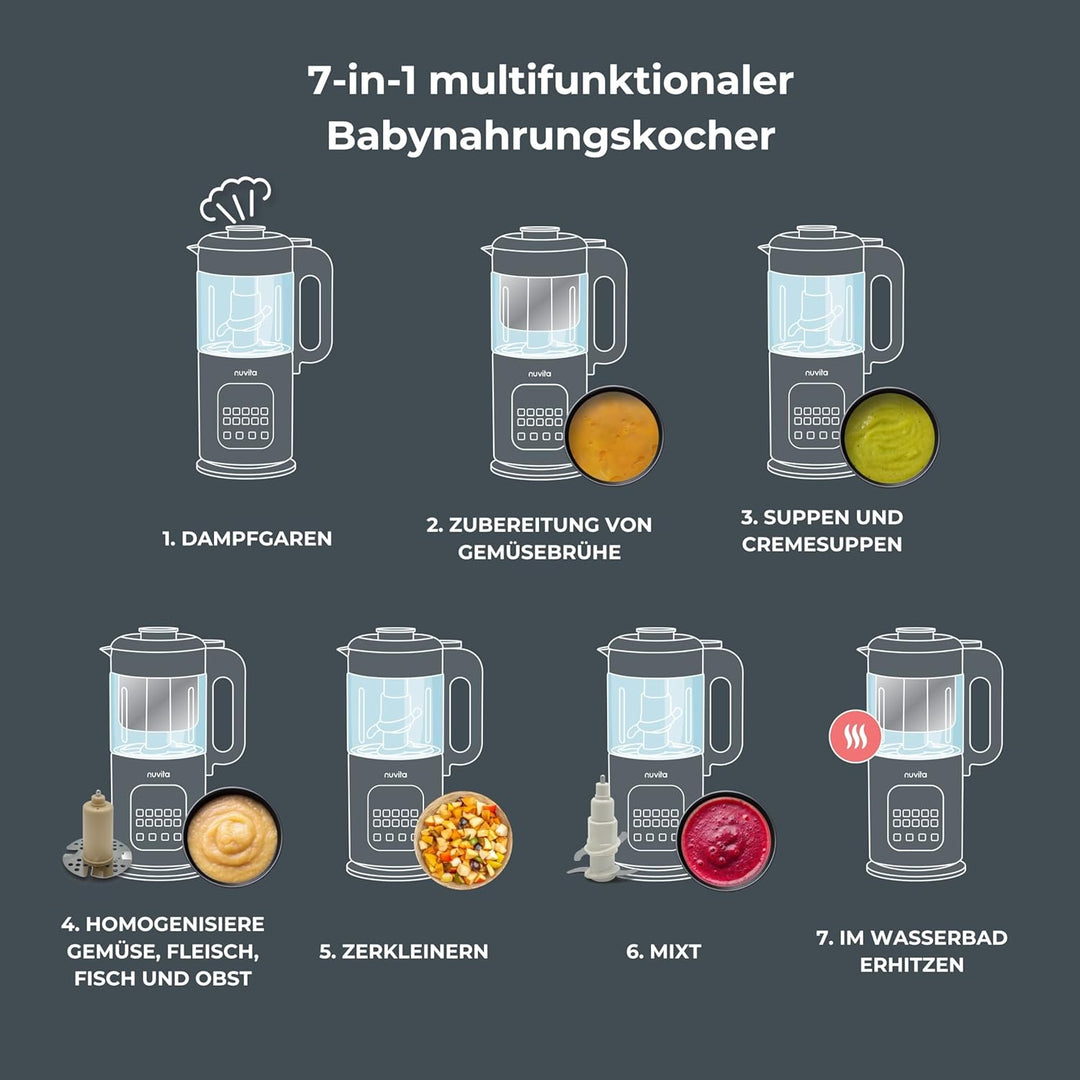 Nuvita Magic Pappa 7-in-1 Multifunktionaler Babynahrungszubereiter – Dämpft, Pürieren, Zerkleinert,