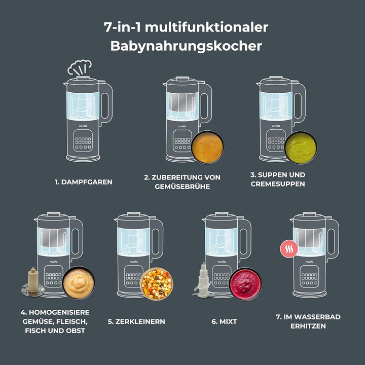 Nuvita Magic Pappa 7-in-1 Multifunktionaler Babynahrungszubereiter – Dämpft, Pürieren, Zerkleinert,