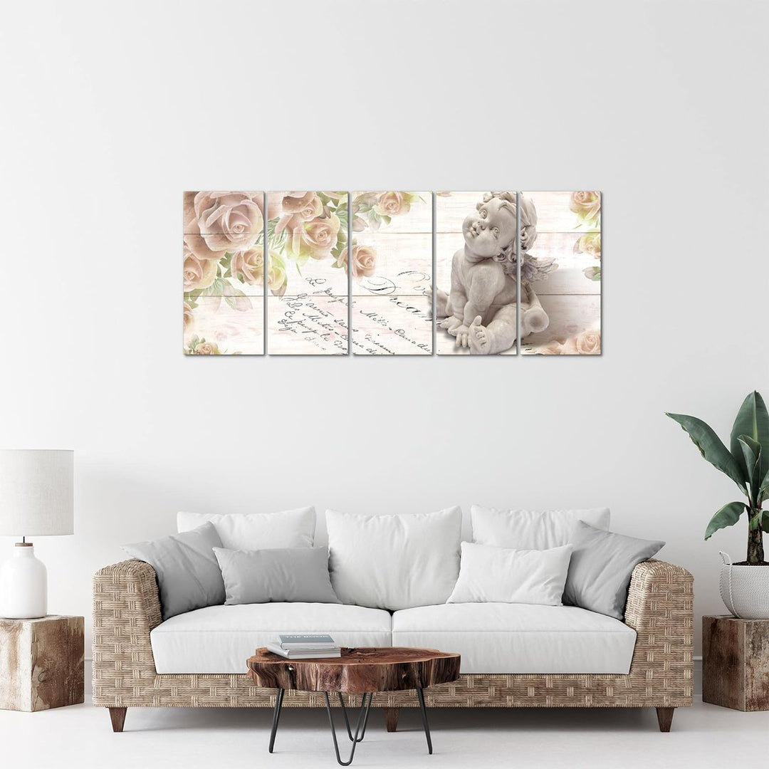 Runa Art Bild Engel Blumen Wandbilder auf Vlies Leinwand 5 Teilig Wanddekoration Wohnzimmer Schlafzi