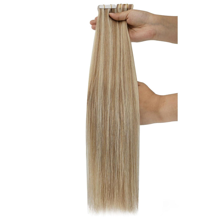 Ugeat Tape Extensions Echthaar Blond Haarverlängerung Echthaar Goldbraun mit Platinblond Invisible T